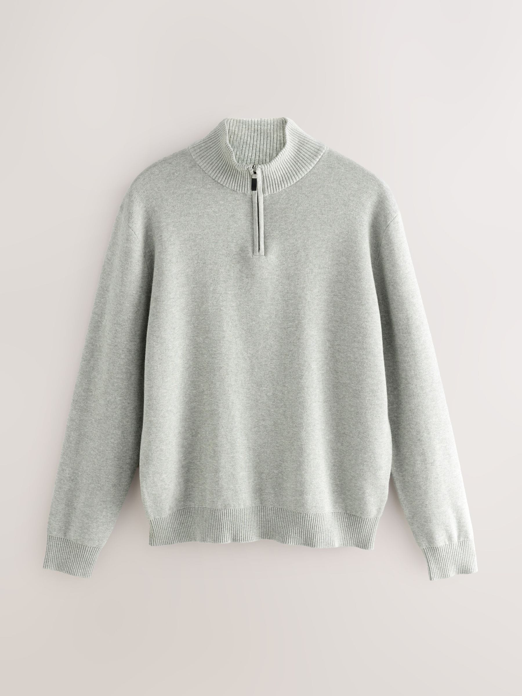 Lichtgrijs - Effen - Regular fit 100% katoenen premium trui met korte rits
