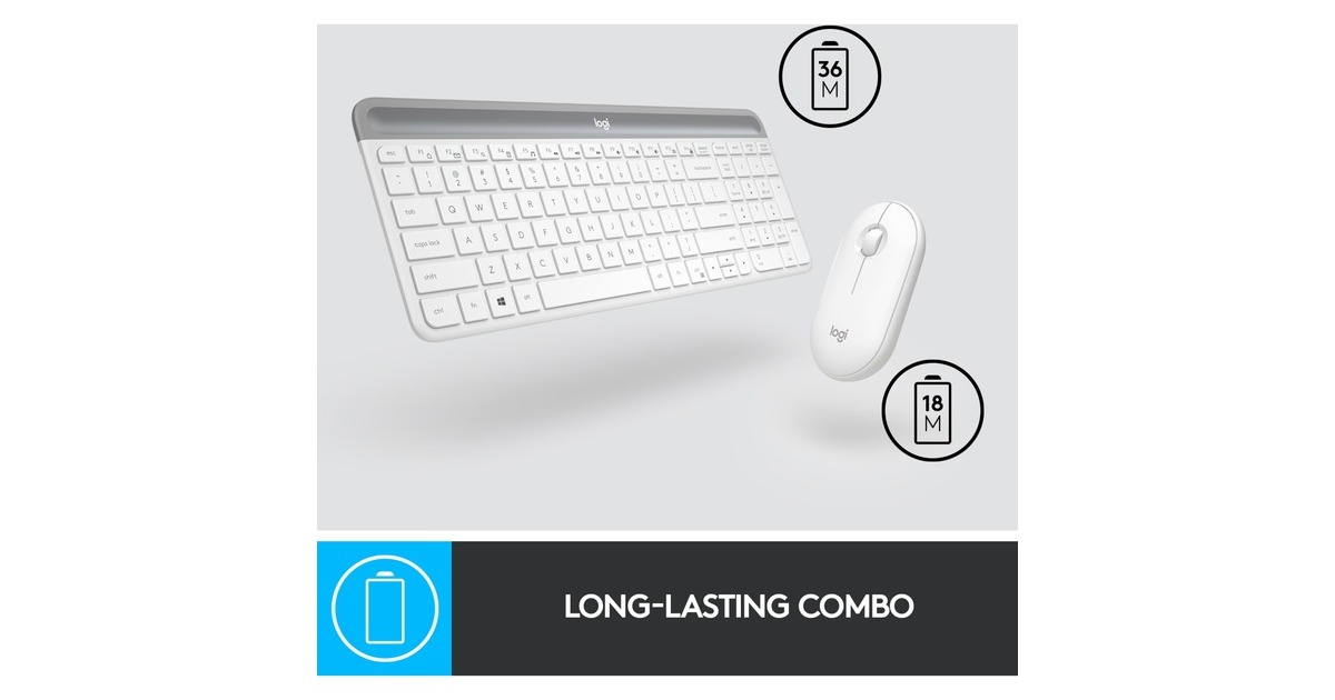 LogitechMK470 Slim Wireless Keyboard and Mouse Combo , desktopset  (Wit, US-International, Scissor switches, 1000 dpi)
