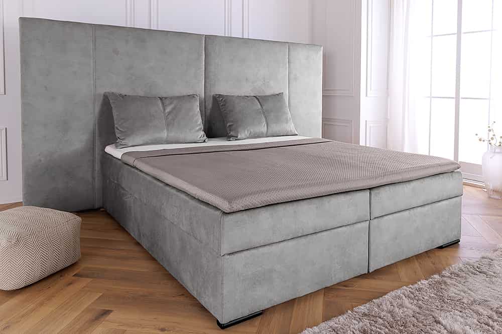 Design Boxspringbett SUITE HOTELBETT 180x200cm silber grau Samt inkl. Stauraum Topper