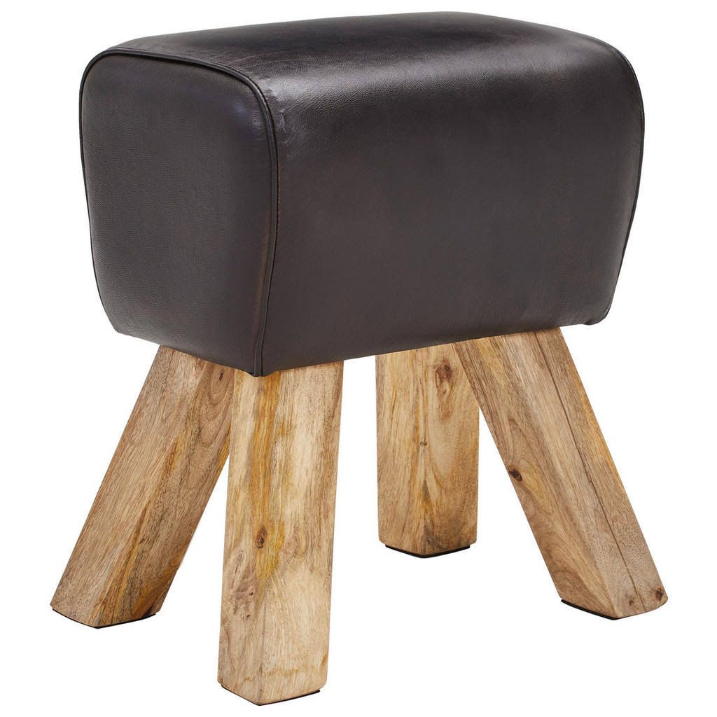 Livetastic Hocker Holz Leder Echtleder Ziegenleder