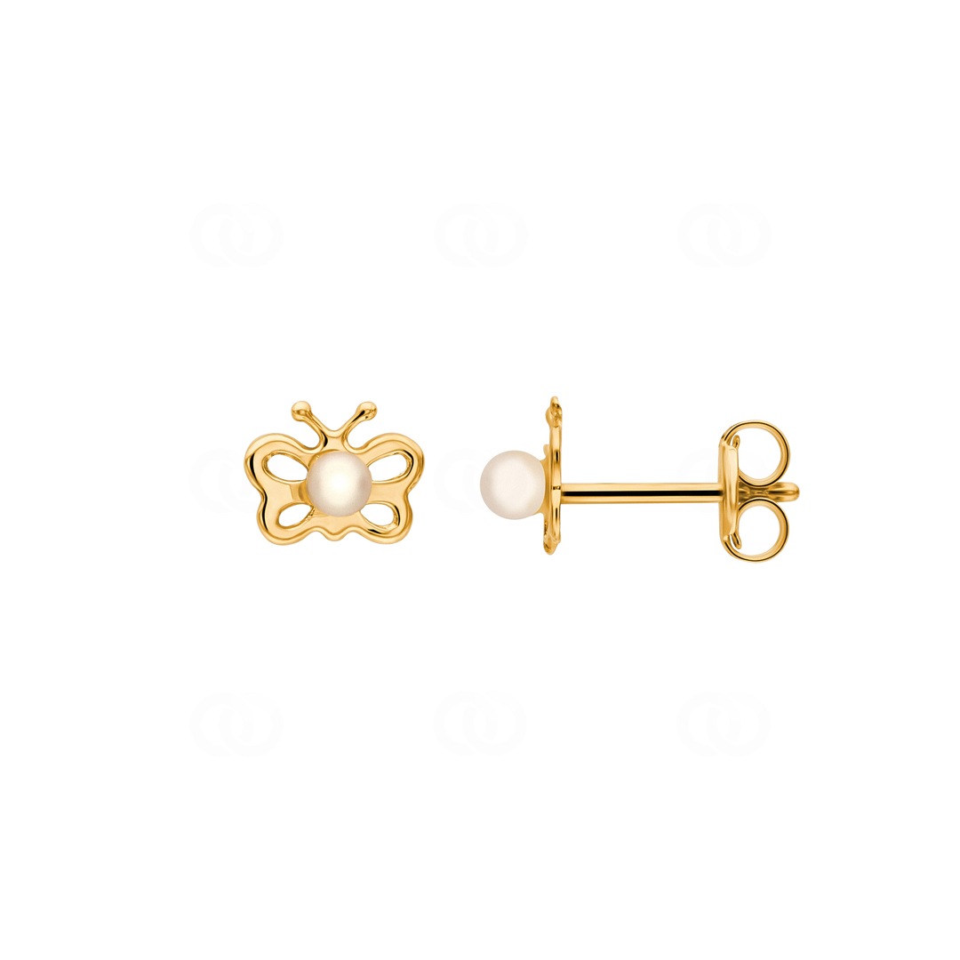 Ohrstecker 750/18 K Gelbgold Schmetterling mit Süsswasserzuchtperlen