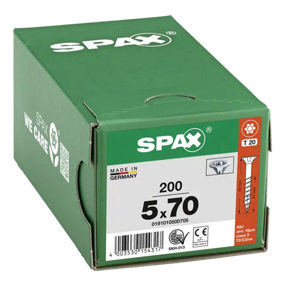 SKRUE SPAX SENKHODE TORX 5X70MM 200 STK