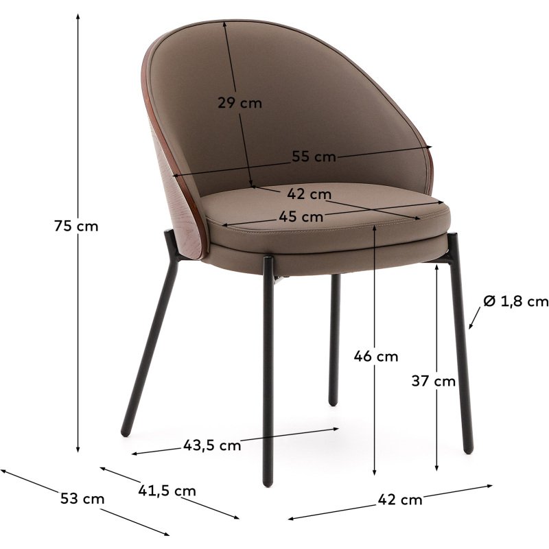 Chaise Eamy en cuir synthétique marron, placage de frêne avec finition noyer et métal noir