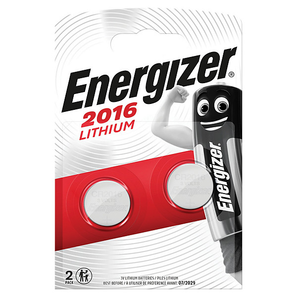 Piles Boutons Energizer Lithium CR 2016, lot de 2