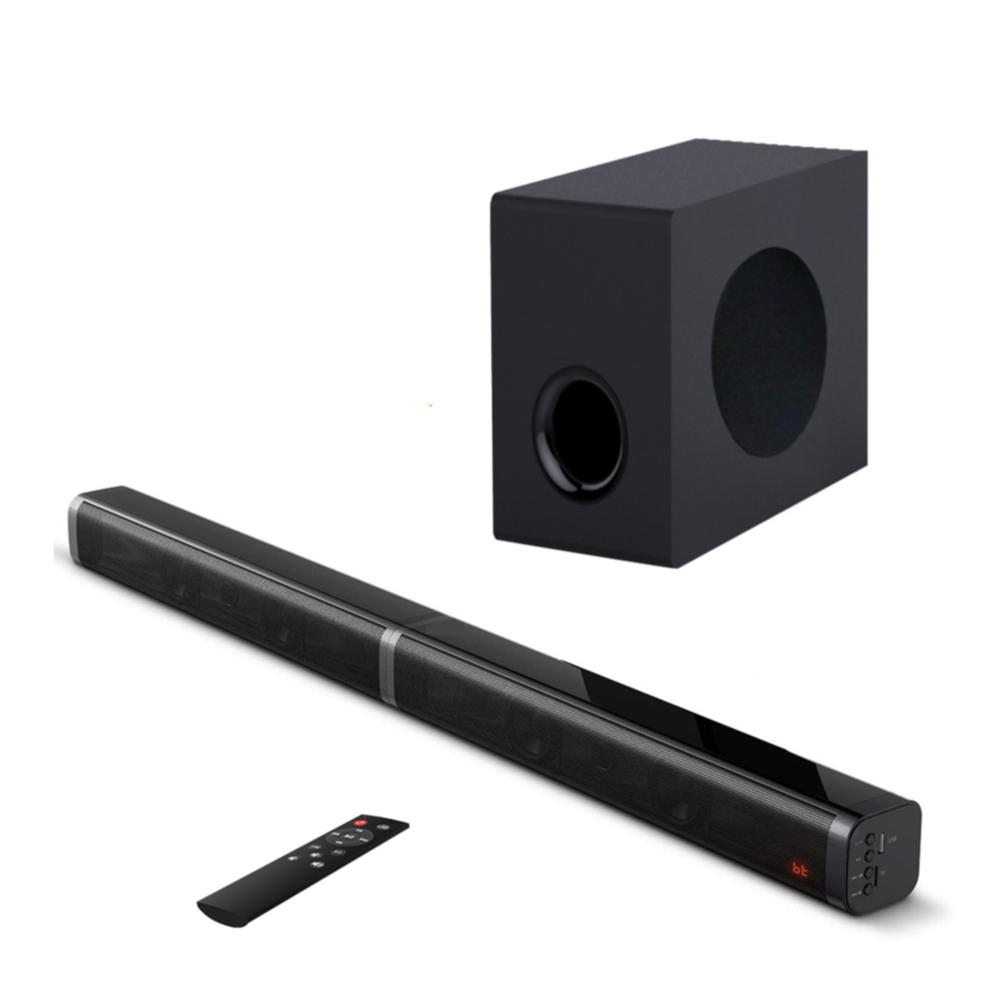 (2er Set) 80W Bluetooth Stereo Soundbar Heimkino TV Lautsprecher   1x Subwoofer / USB / Aux-In / Coax-In   Fernbedienung - Schwarz