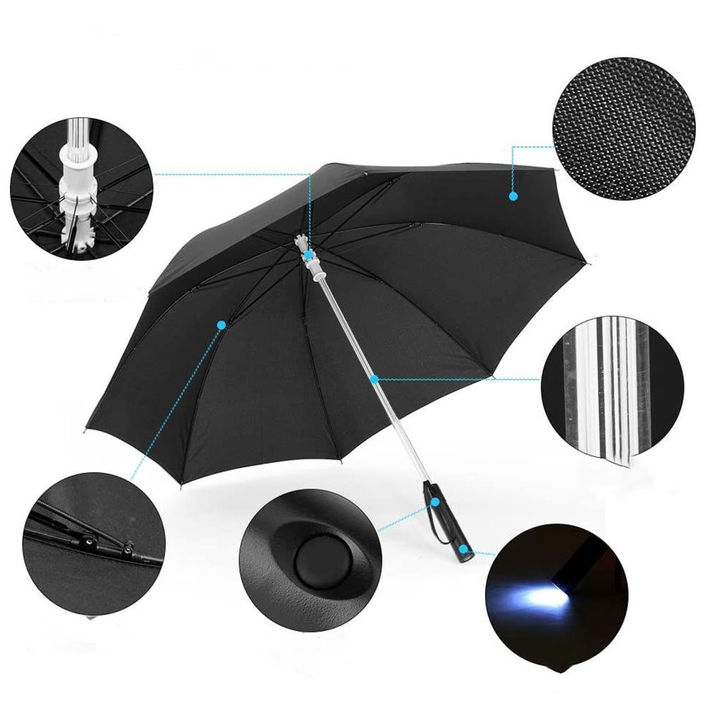 (Ø105cm) LED Regenschirm Fashion Schirm mit 7 Beleuchtungs Modi   Handschlaufe (Batteriebetrieben) - Schwarz