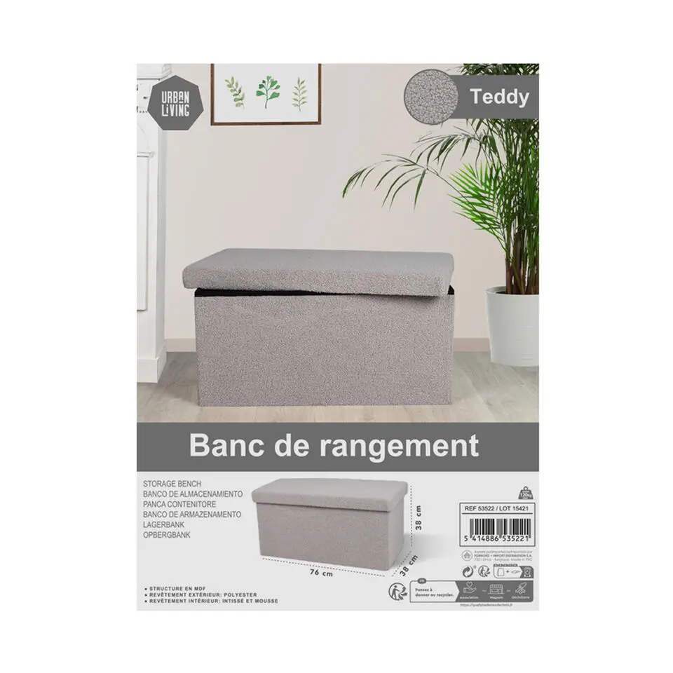 Urban Living poef/hocker/opbergbox - lichtgrijs - 76 x 38 x 38 cm