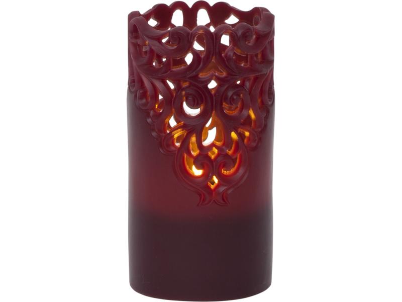 Star Trading LED-Kerze Pillar Clary Ø 8 x 15 cm, Rot LED-Wachskerze mit Ornamenten
