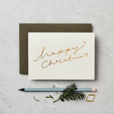 Happy Christmas Gold On White Greetings Card