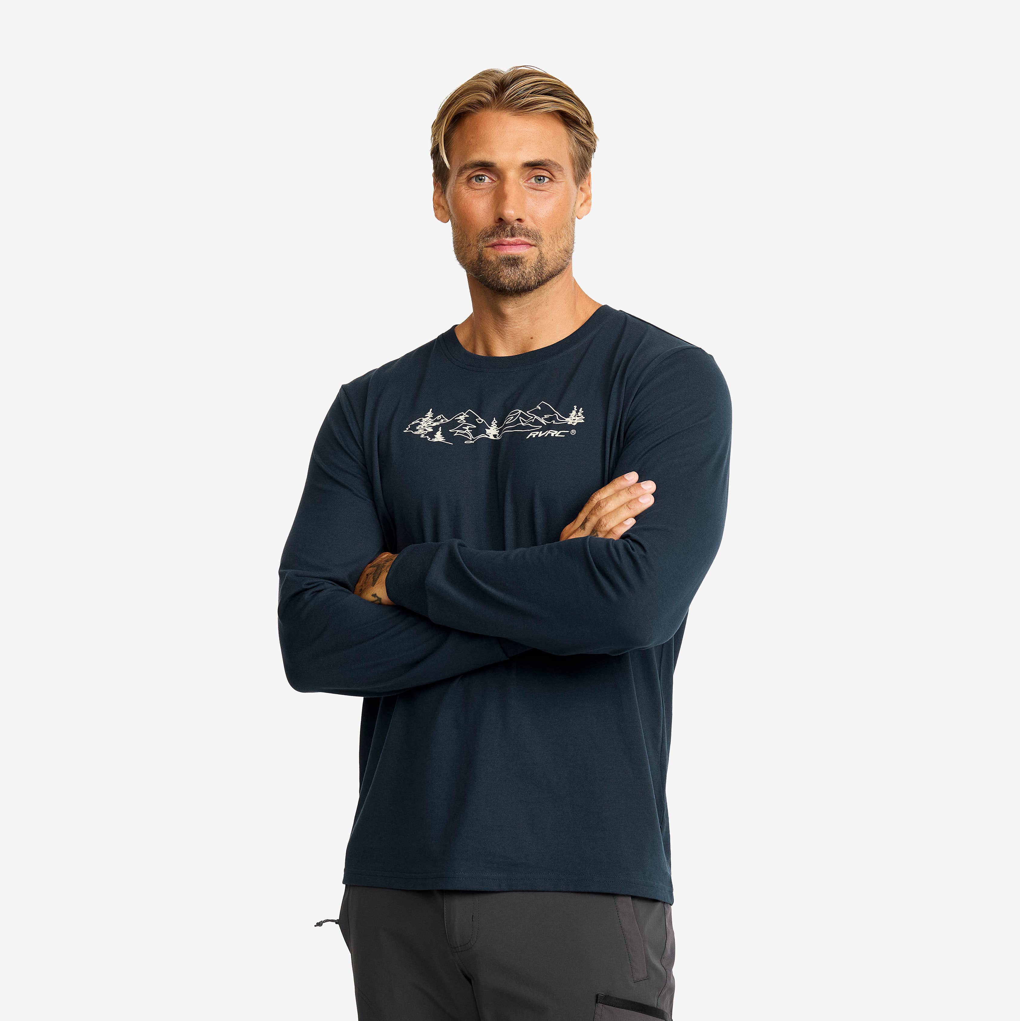Easy Graphic Landscape Lines Long-sleeved T-shirt Herre Blueberry
