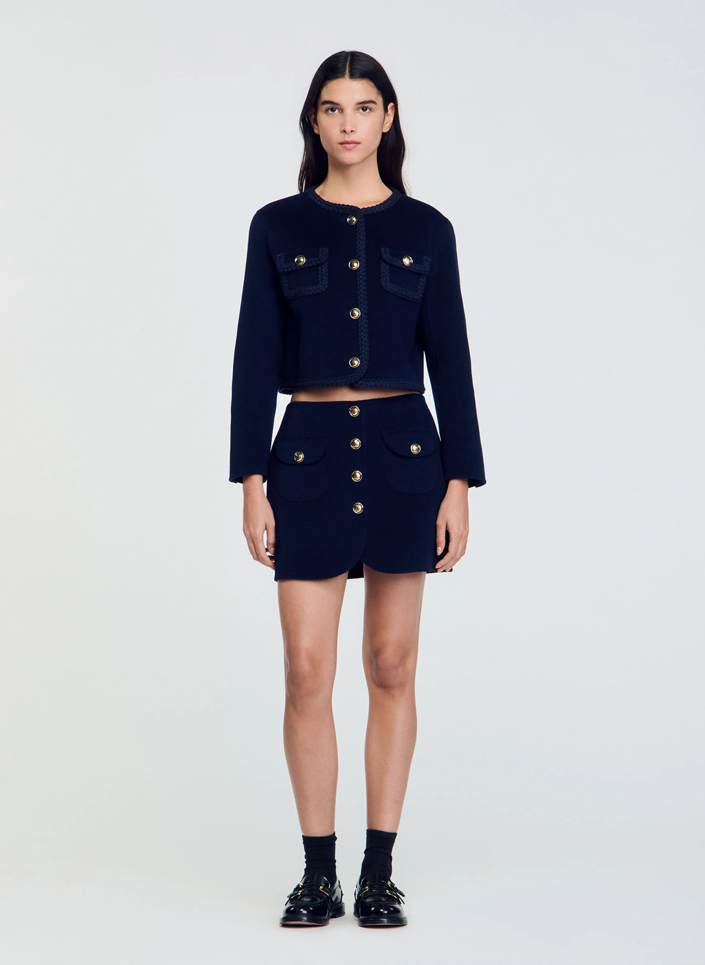 Jupe courte en laine double face | Bleu