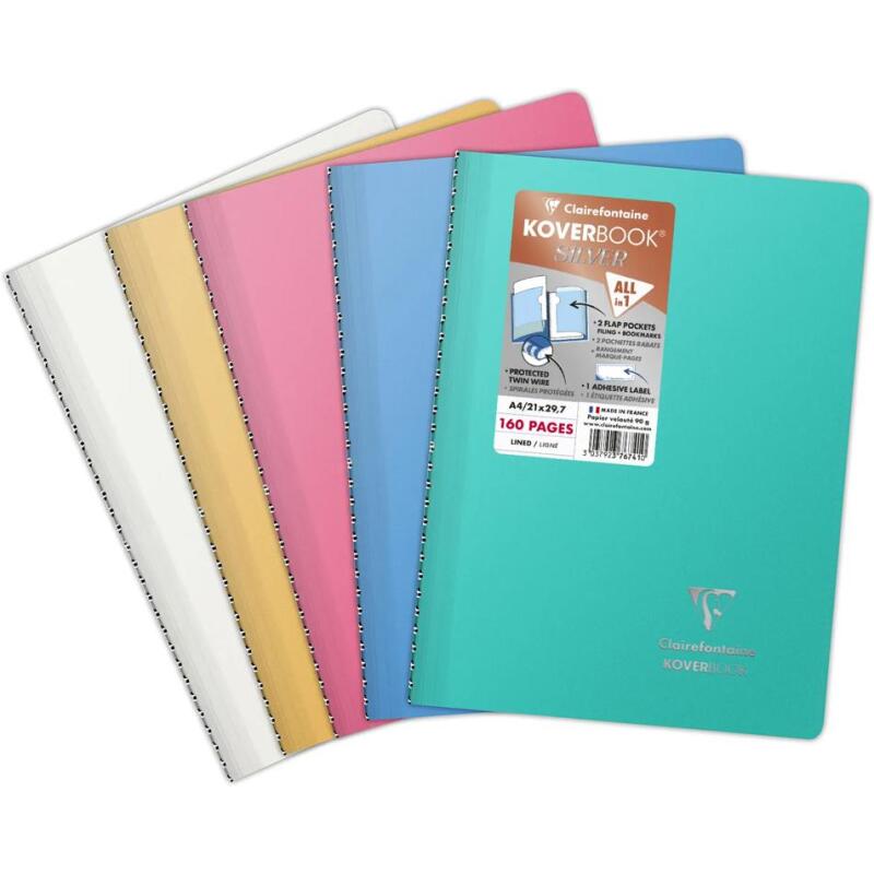 Cahier reliure intégrale enveloppante Koverbook Silver A4 160 pages ligné couverture polypropylène opaque - Assortis