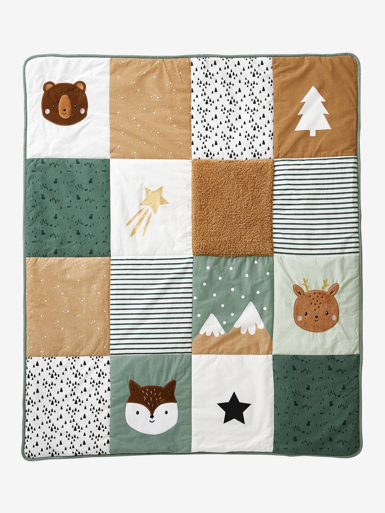 Tapete acolchoado liso Green Forest, branco claro, com motivos.