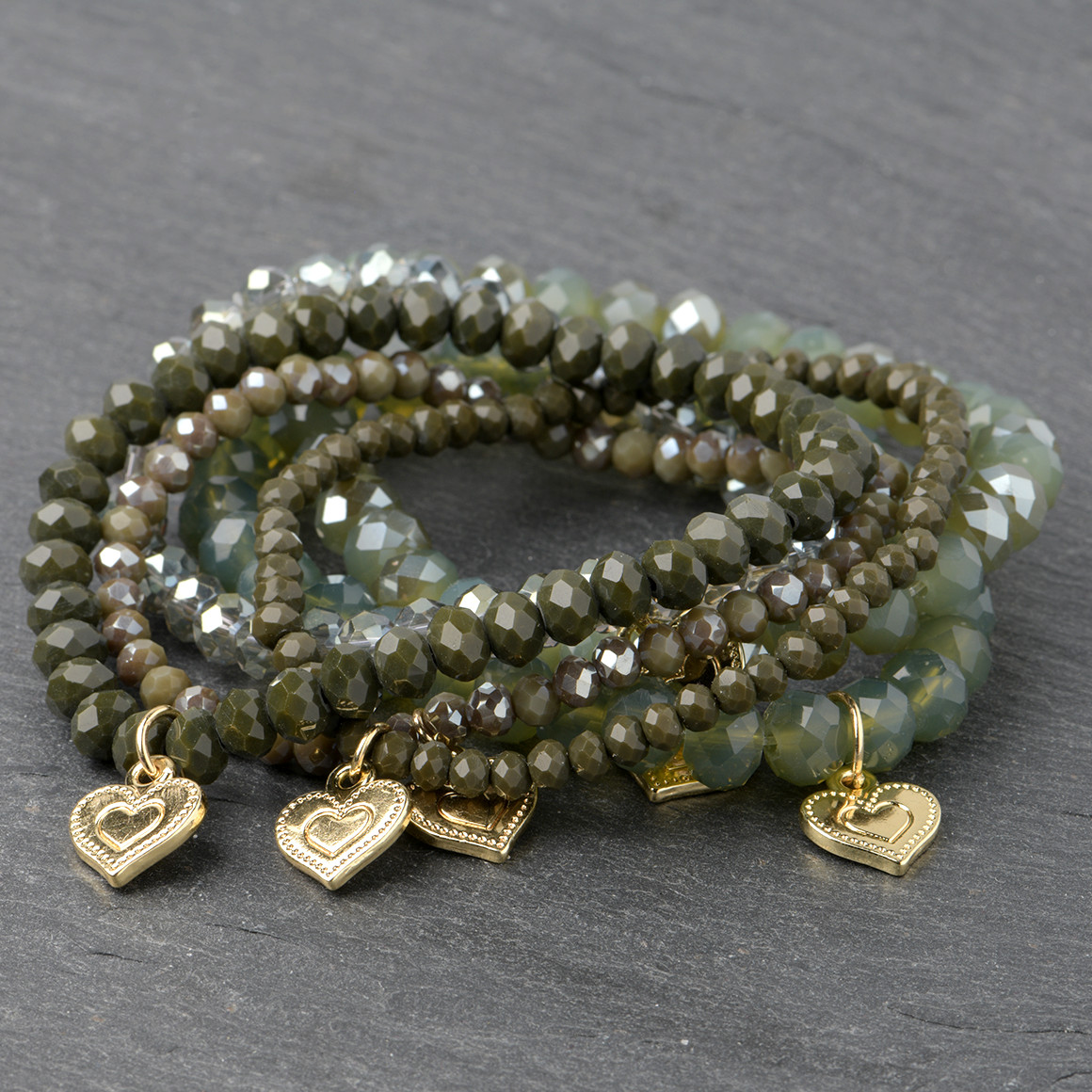 Gina Benotti 6 Damen Armbänder mit Herz-Anhänger dunkelgrün