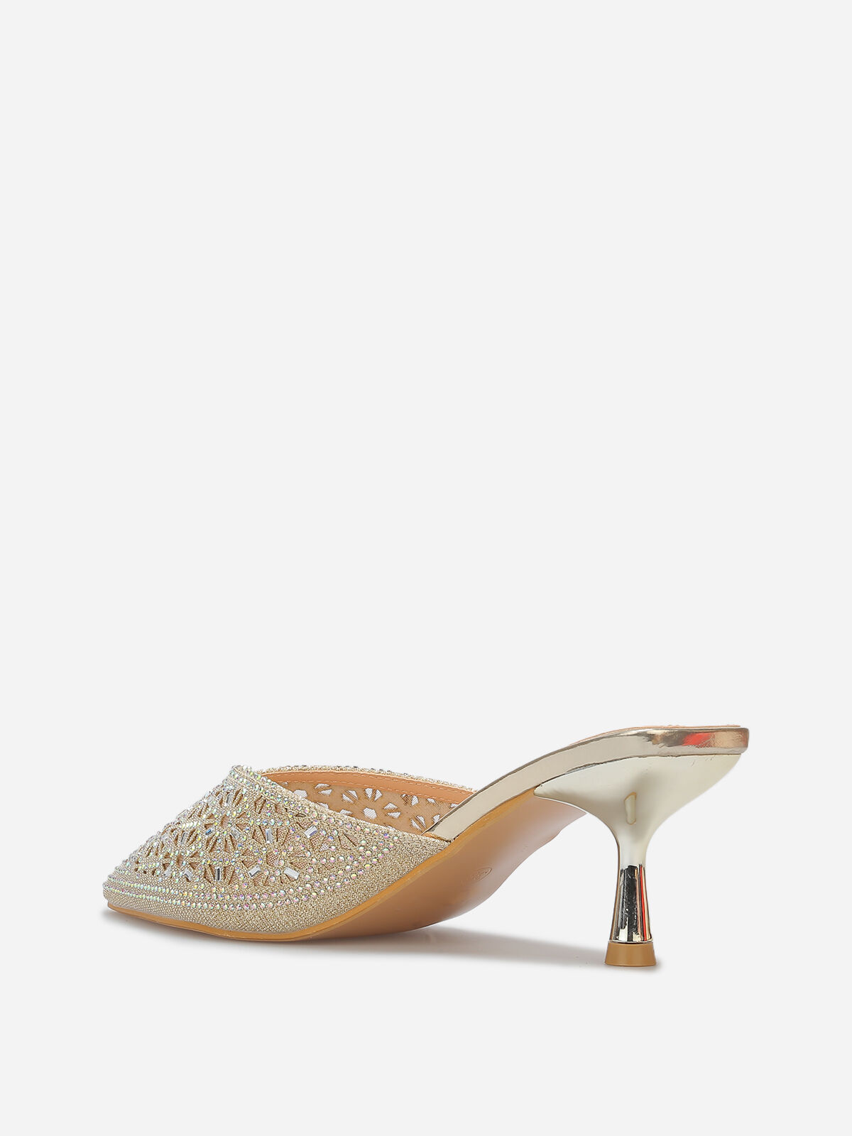 Mules pointues et ajourées à strass- Doré