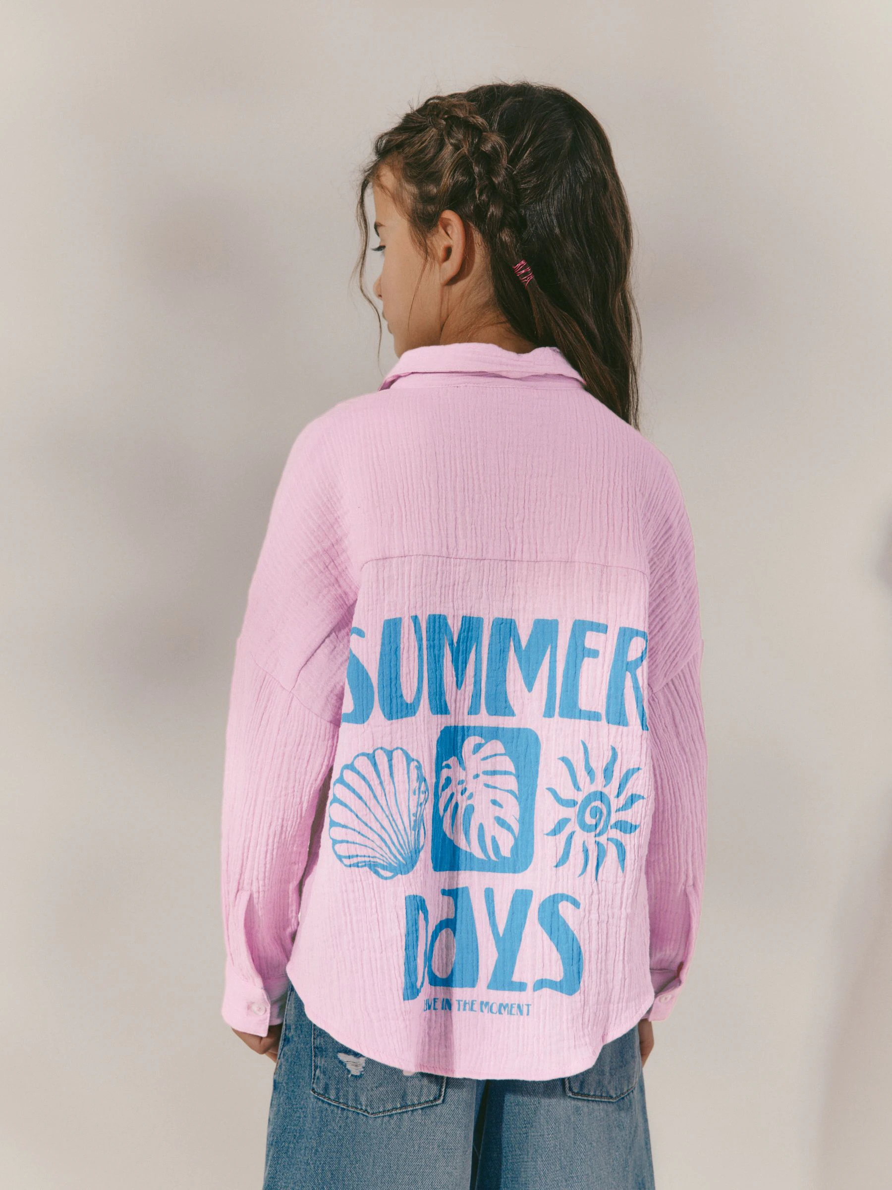 Roze - 100% katoenen overhemd met print (3-16jr)