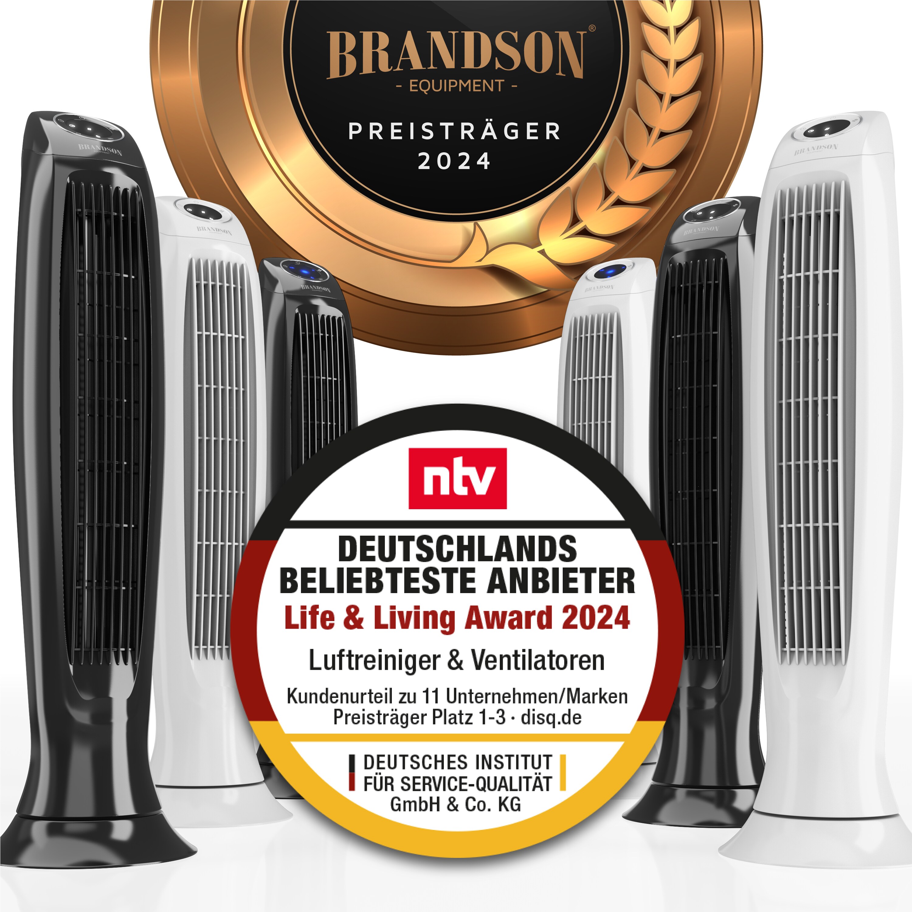 Brandson Turmventilator, Säulenventilator inkl. Fernbedienung, osziellierend, leise, Ventilator mit Timer & 3 Geschwindigkeiten, Weiß