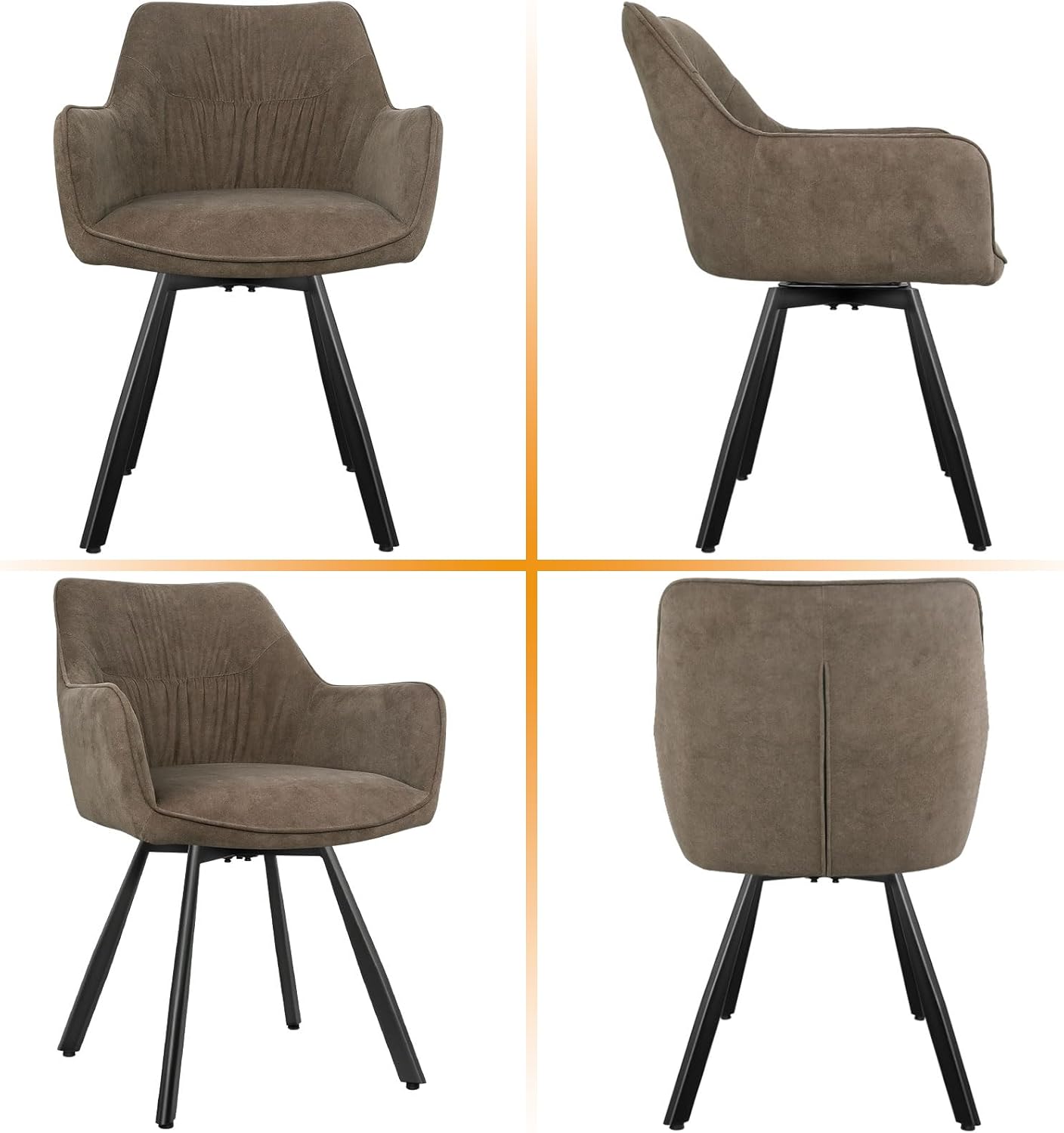 LEWE Esszimmerstühle 4er Set Drehbar, 360° Drehstuhl, Ergonomisch Polsterstuhl, Küchenstühle mit Armlehne, Metallbeine, Kurzflor-Stoff für Esszimmer Wohnzimmer Schlafzimmer, Braun