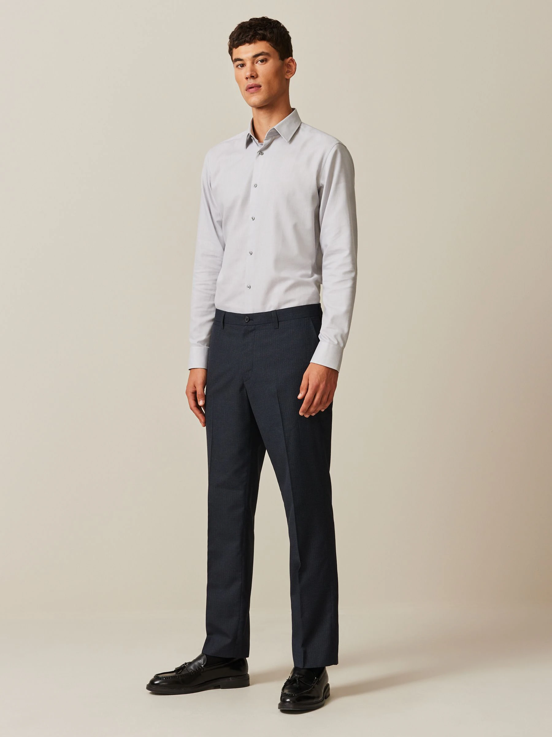 Donkerblauw - Normale Pasvorm - Modieuze broek met textuur