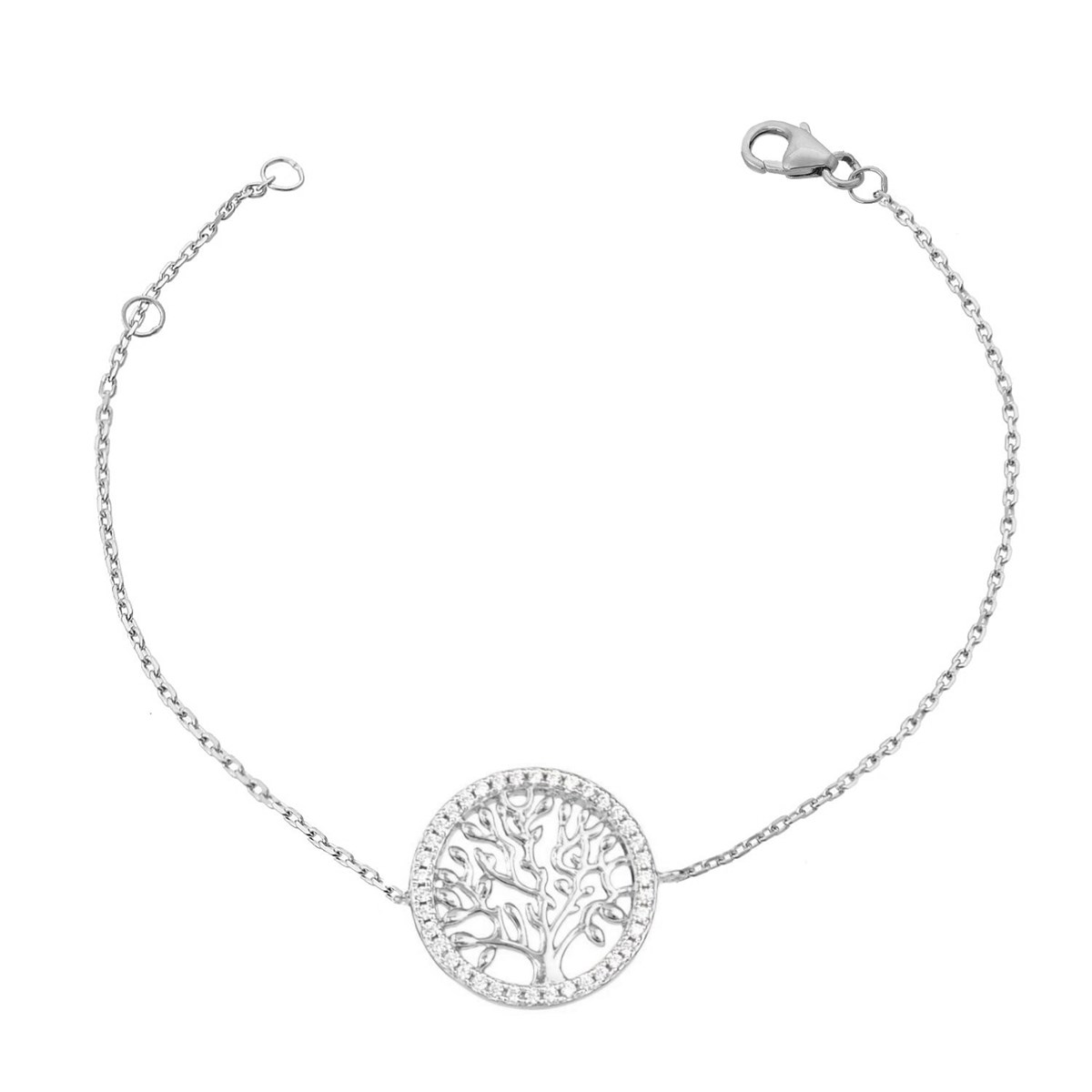 Bracelet arbre de vie cercle serti d'oxyde de zirconium Argent 925 Rhodié