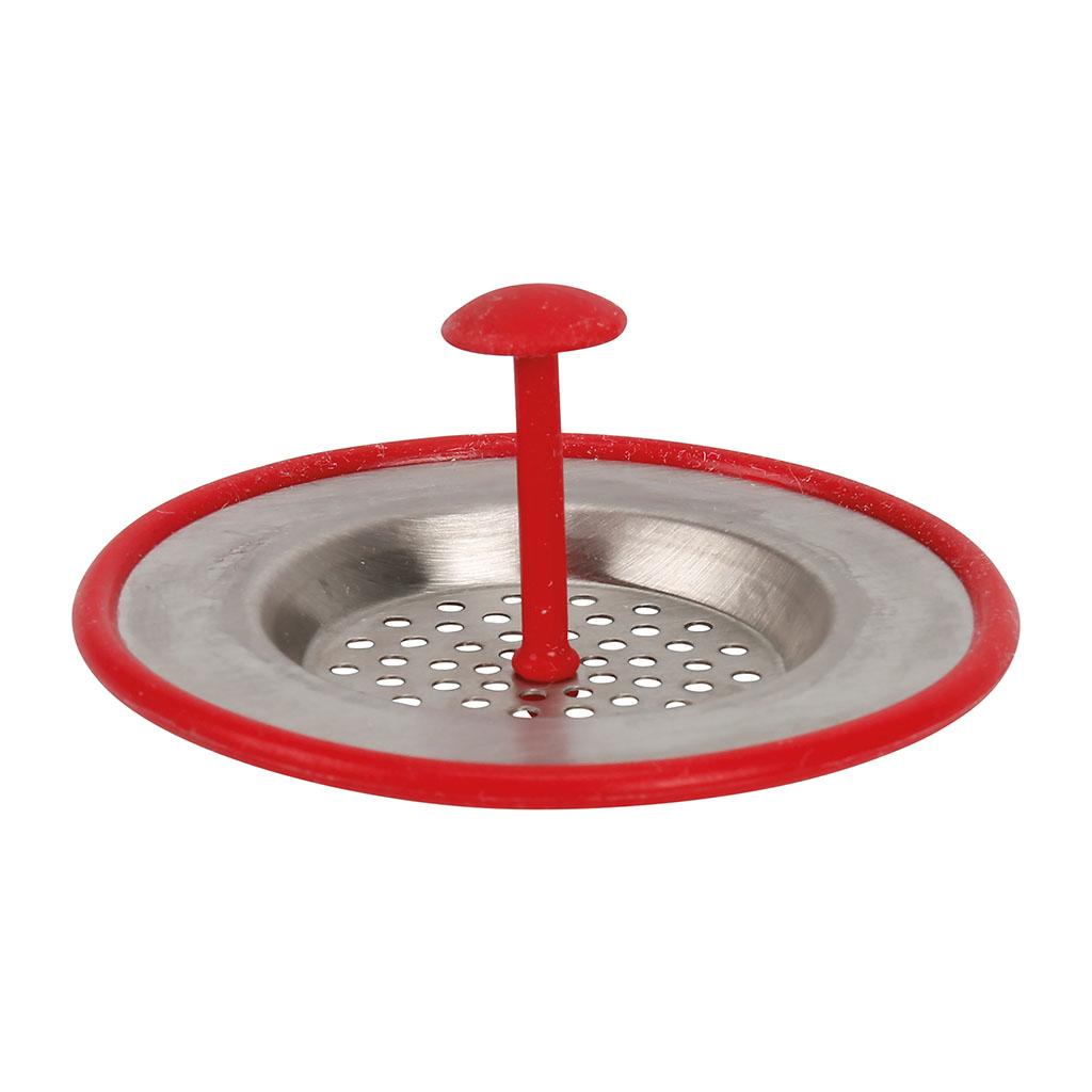 Filtre d'évier inox et silicone rouge D 8cm