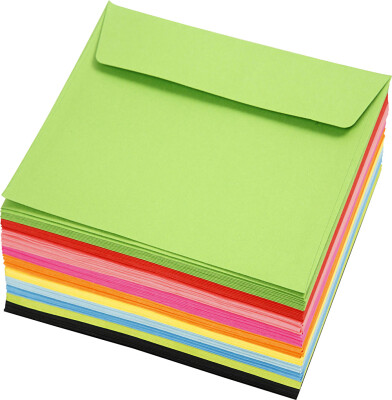 Kulørte Kuverter - Kuvert Str. 16X16 CM - 80 G - Assorterede Farver - 10X10 Stk