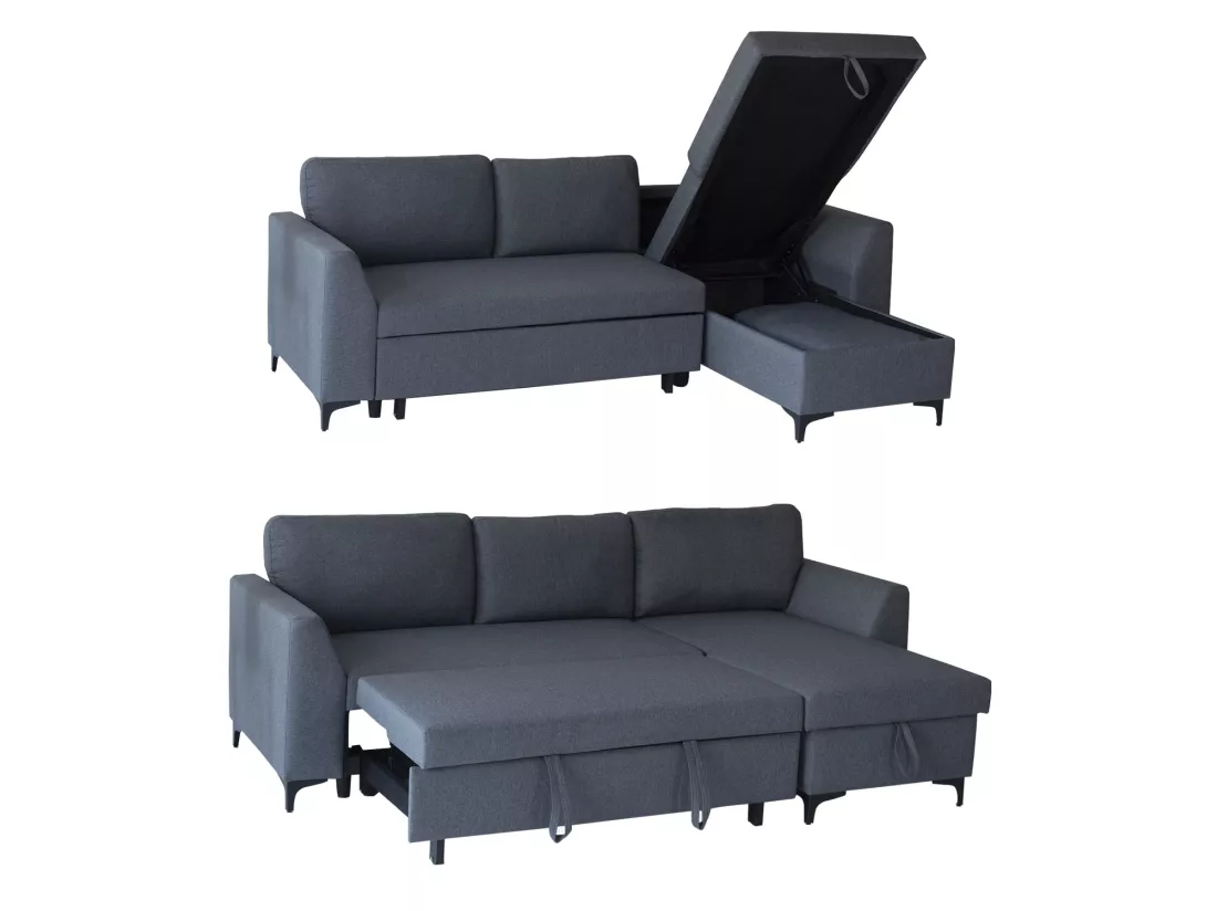 Canapé d'angle convertible LOGAN 3 places gris chiné - HAPPY GARDEN
