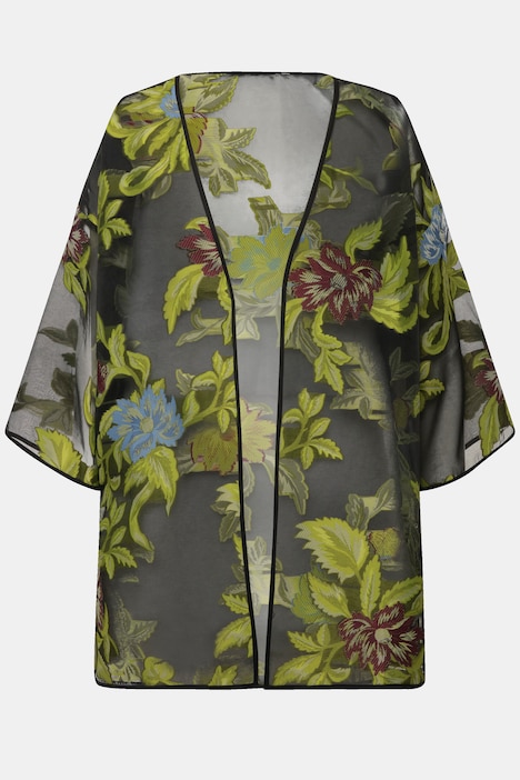 Chiffonjacke, florales Design, V-Ausschnitt, 3/4-Arm