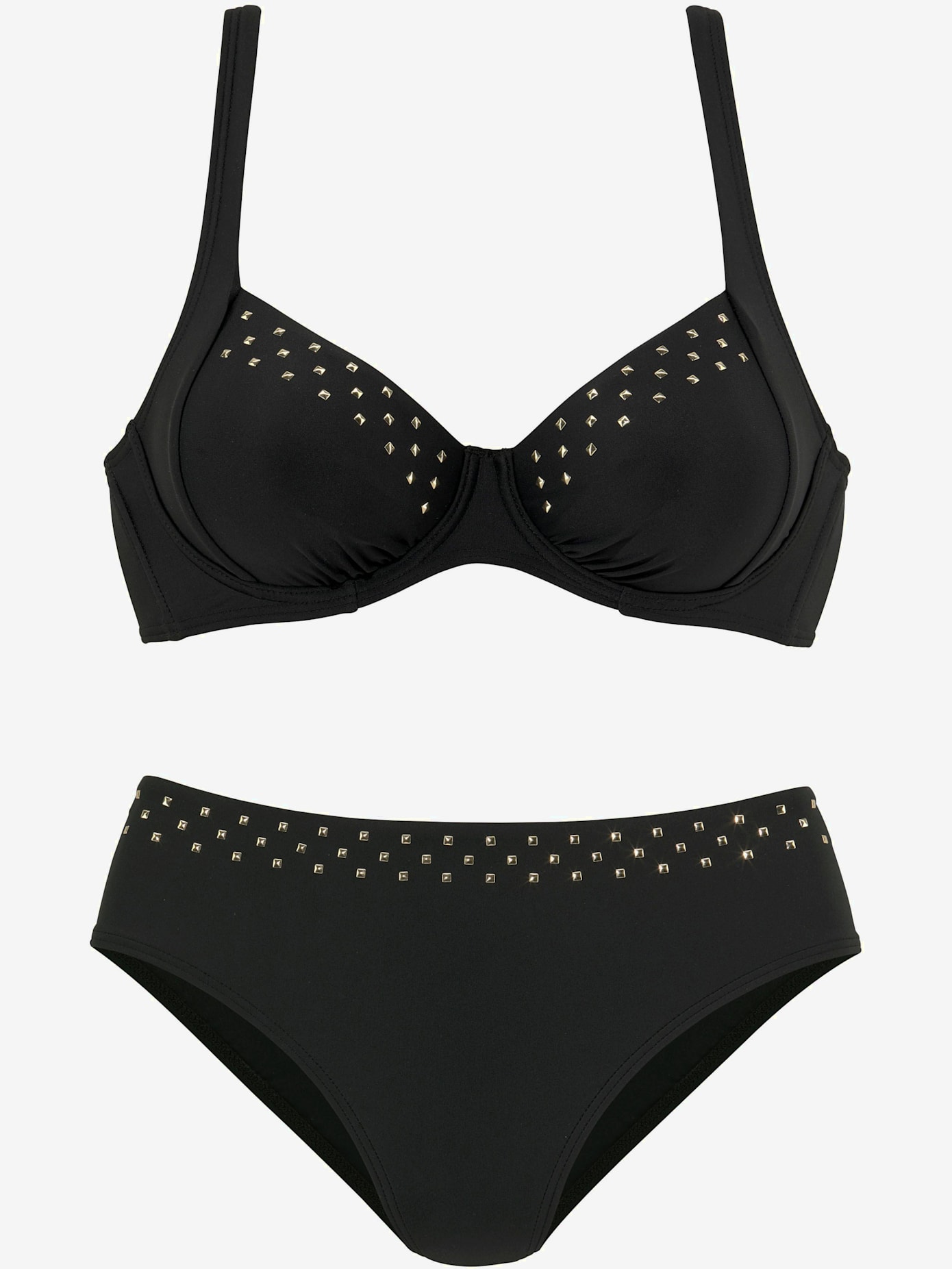 Maillot de bain à armatures bikini élégant avec rivets décoratifs couleur or