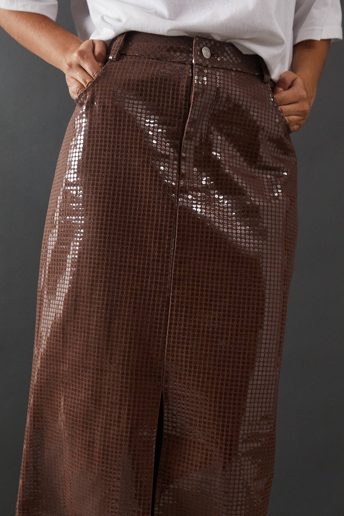 Warehouse Jupe Maxi en Denim Scintillant Premium