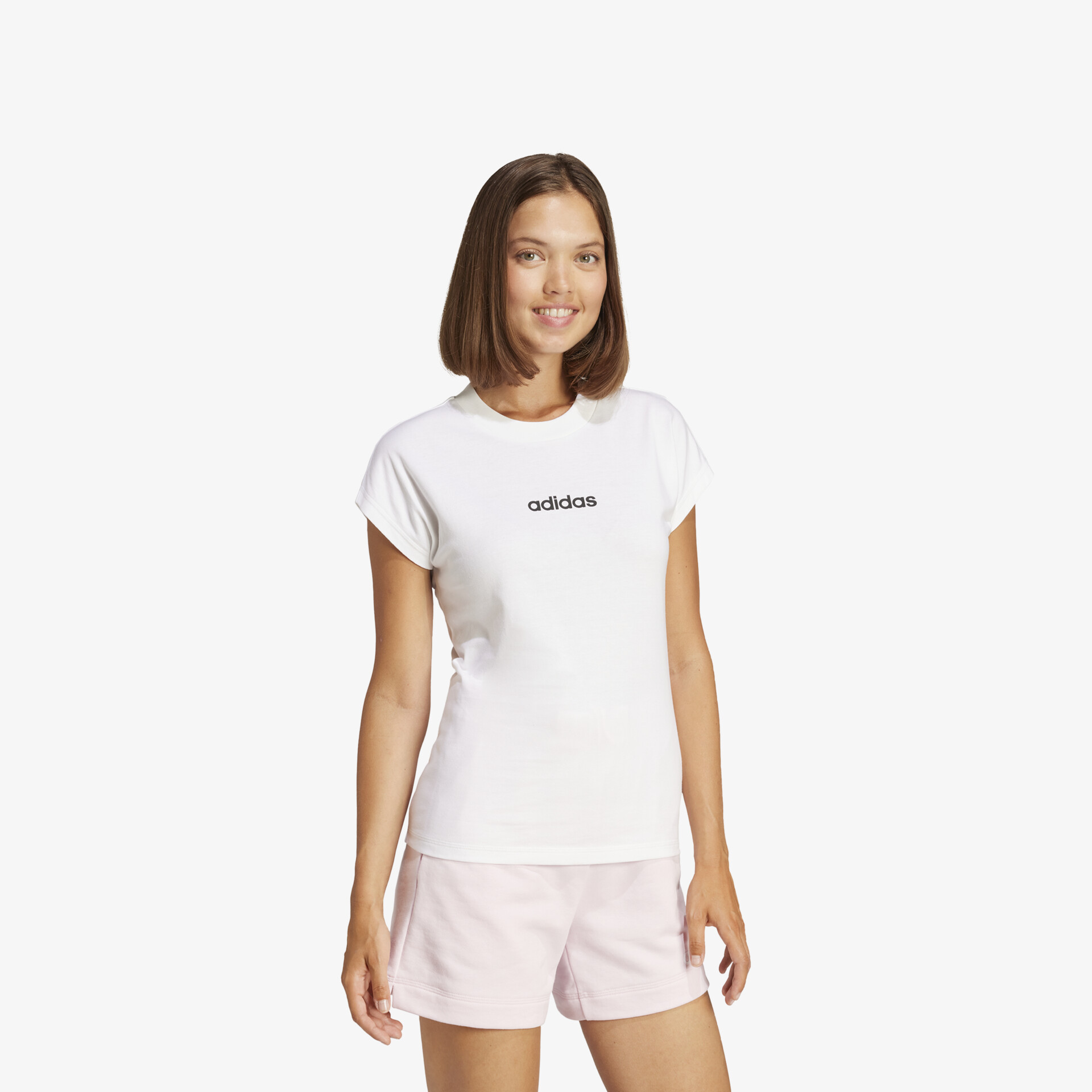 adidas Essentials Linear Cotton Damen T-Shirt weiß
