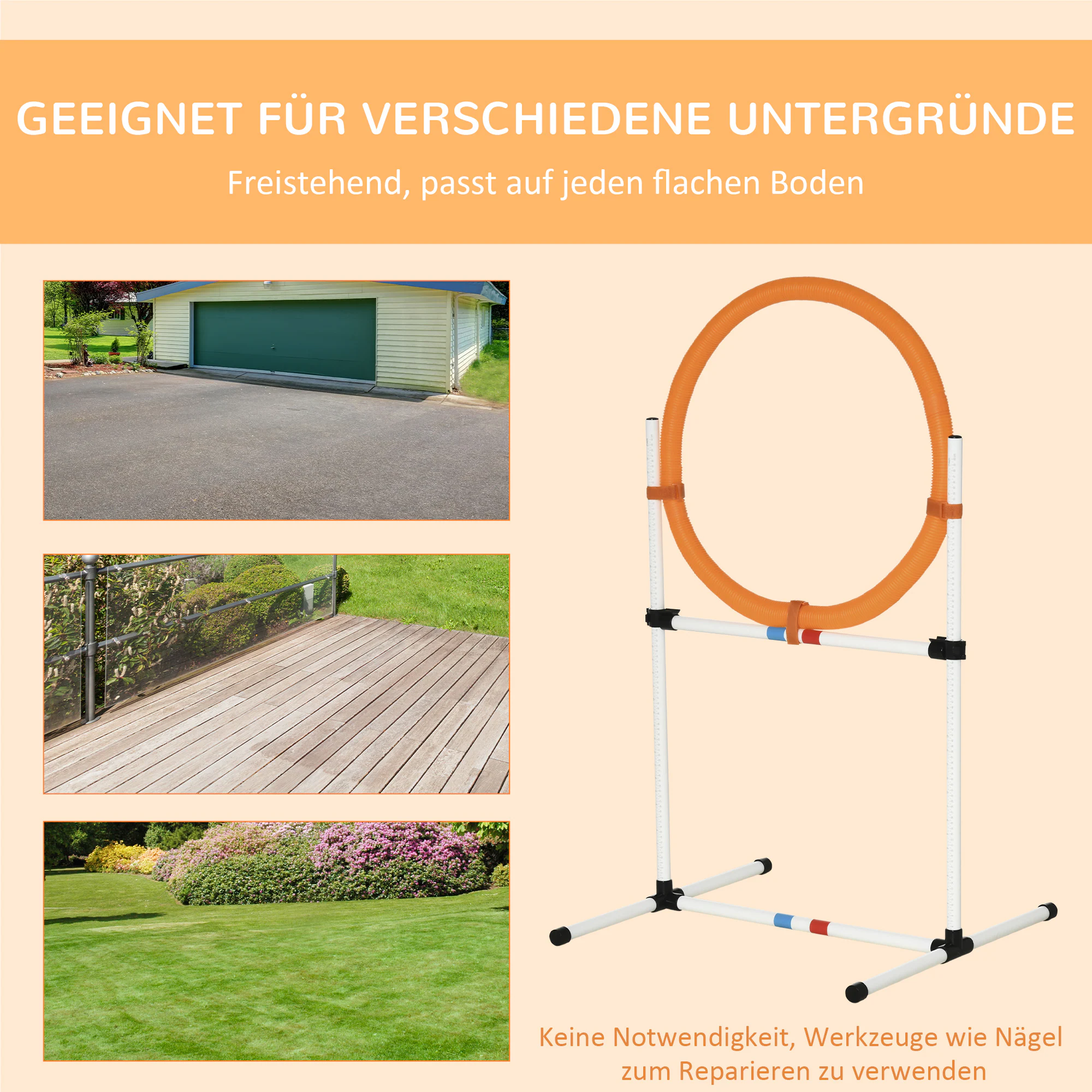 PawHut Hundetrainingsset mit Springring orange, weiß 74,5 x 66 x 91 cm (BxTxH)