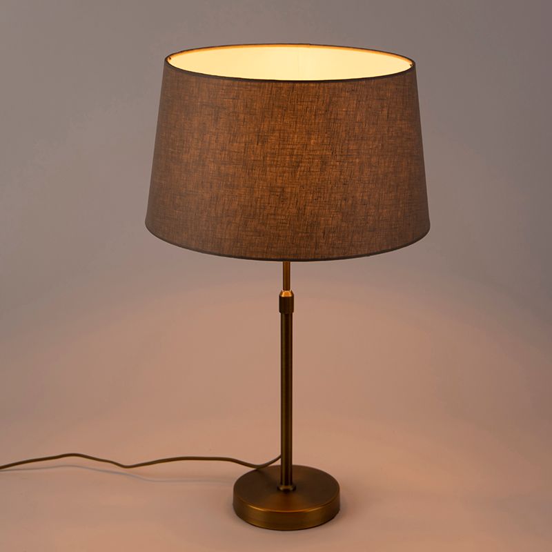 Bronze tafellamp met linnen kap taupe 35cm  - Parte