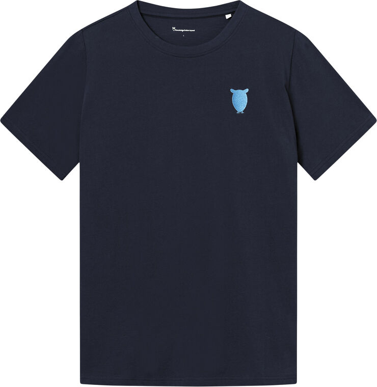 Knowledge Cotton Apparel Regular fit owl chest embroidery t-shirt - GOTS/Vegan Night sky