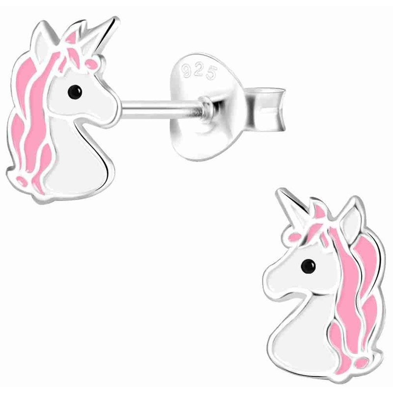 Boucle d'oreille licorne rose en argent 925/1000