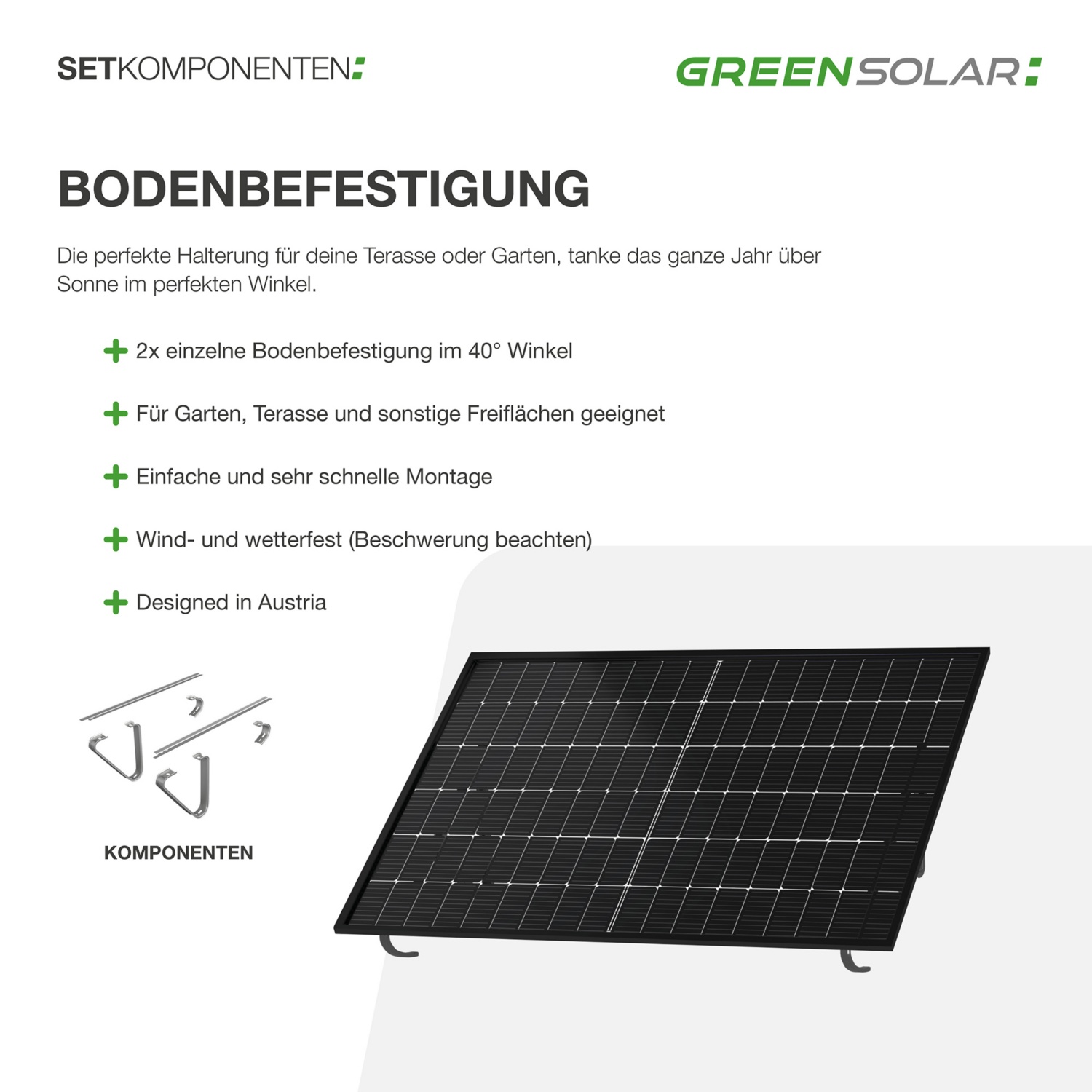 GREEN SOLAR Balkonkraftwerk 900/800 W mit Bodenbefestigung
