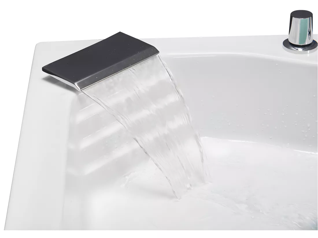 Baignoire balnéo d'angle avec système de cascade AGLENA - 2 places - 350L - 150*150*60 cm