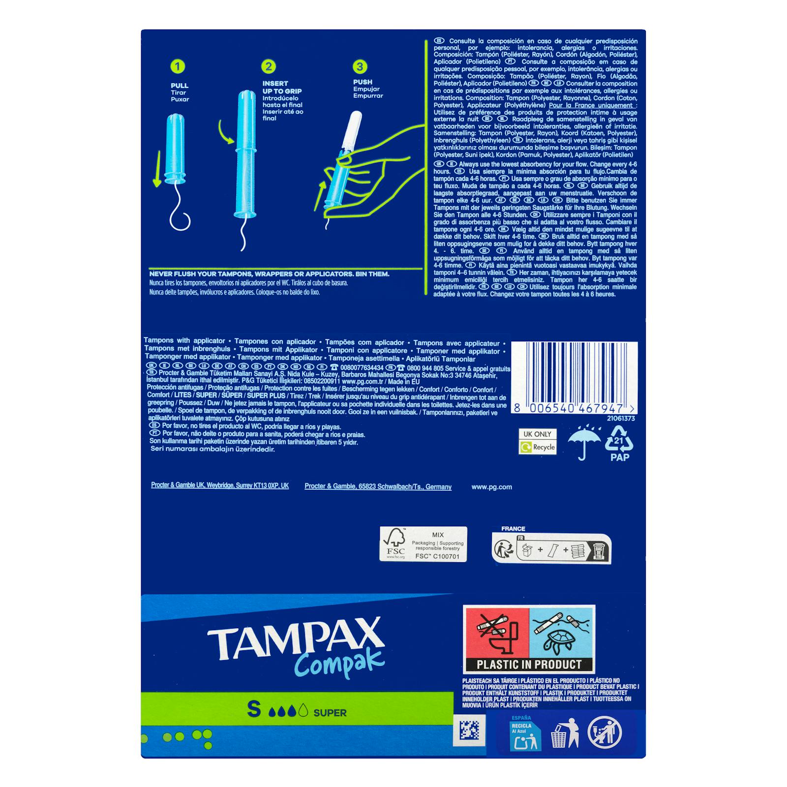 Tampons Super Tampax Compak avec applicateur