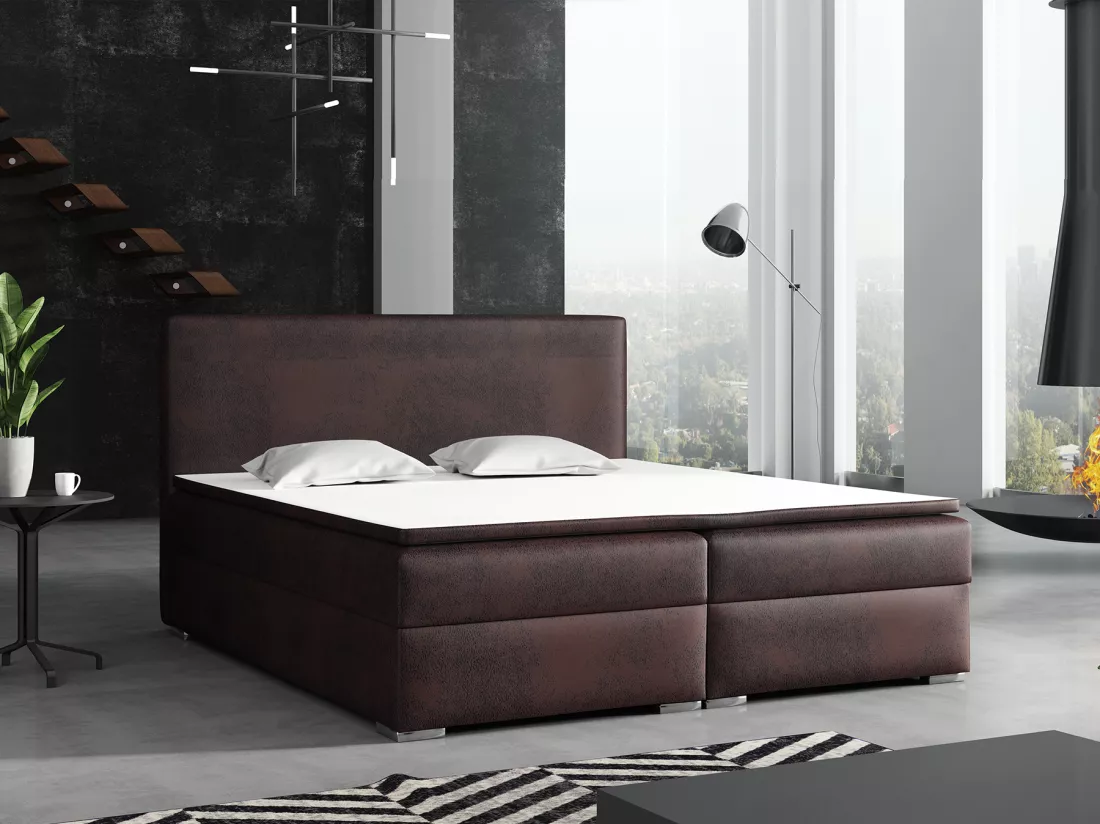 LIT BOXSPRING avec surmatelas Soler 140x200 cm, Gobi 04 (Imitation cuir marron foncé)