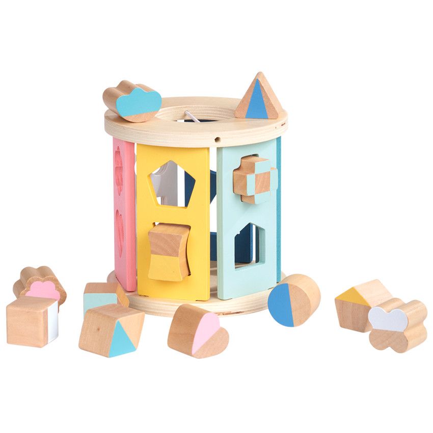Boîte à formes cylindre en bois - Ecru