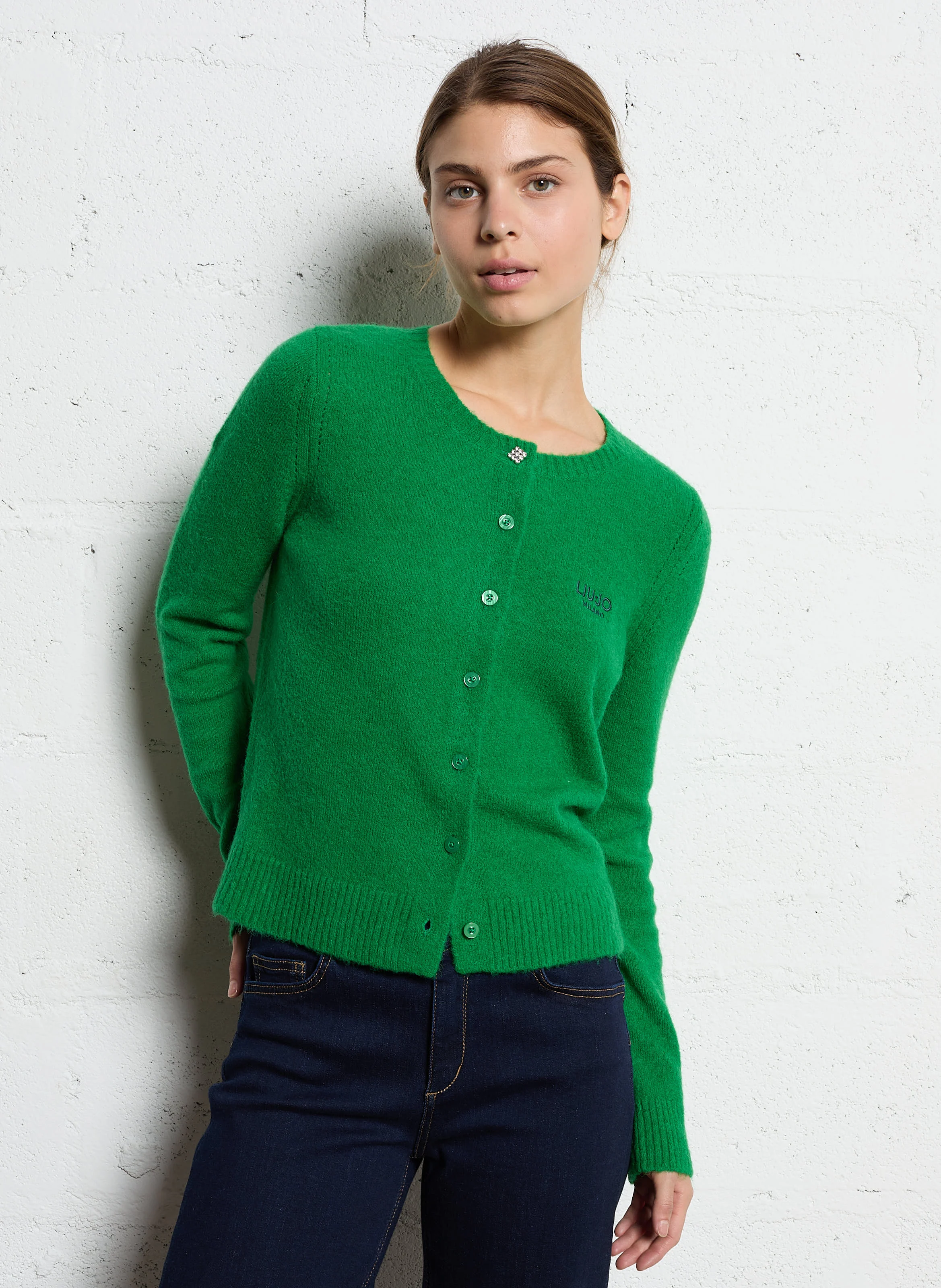 Gilet droit en maille | Vert