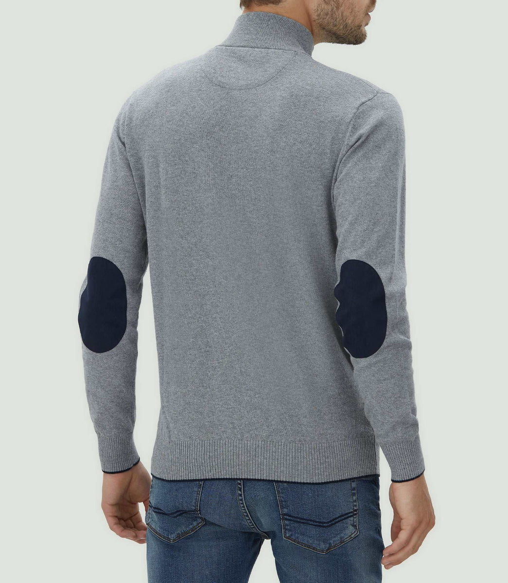Pull col zippé gris chiné 