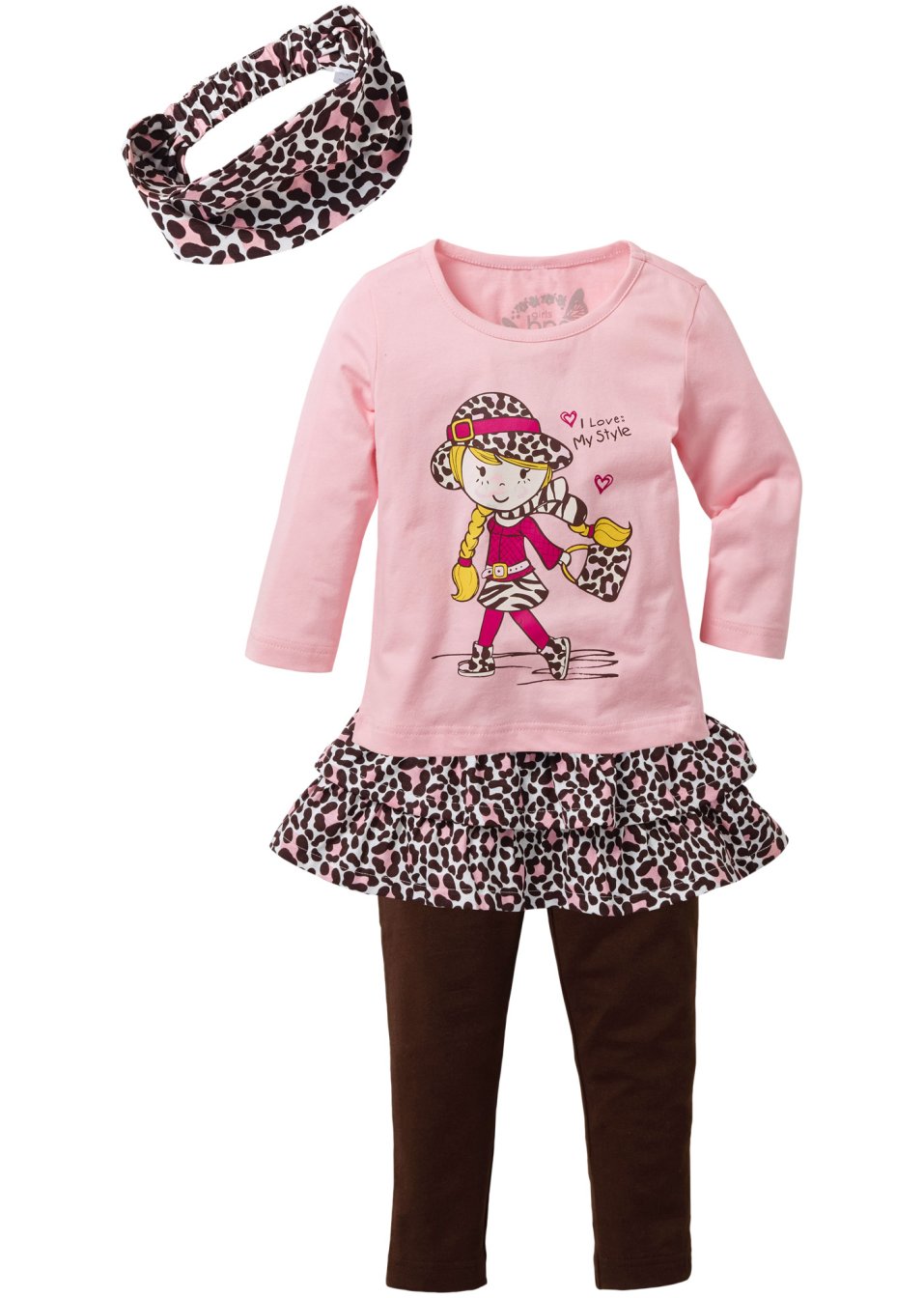 T-shirt, jupe, legging, bandeau fille (Ens. 4 pces.)