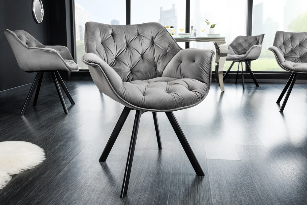 riess-ambiente Stuhl THE DUTCH COMFORT - drehbar grau Samt mit Armlehnen Modern Design Metallbeine