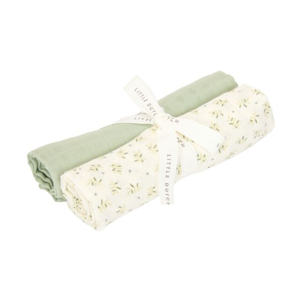 Little Dutch Swaddle Doeken - 70 x 70 cm - Hydrofiel - Blueberry Leaves & Sage - (Set van 2)