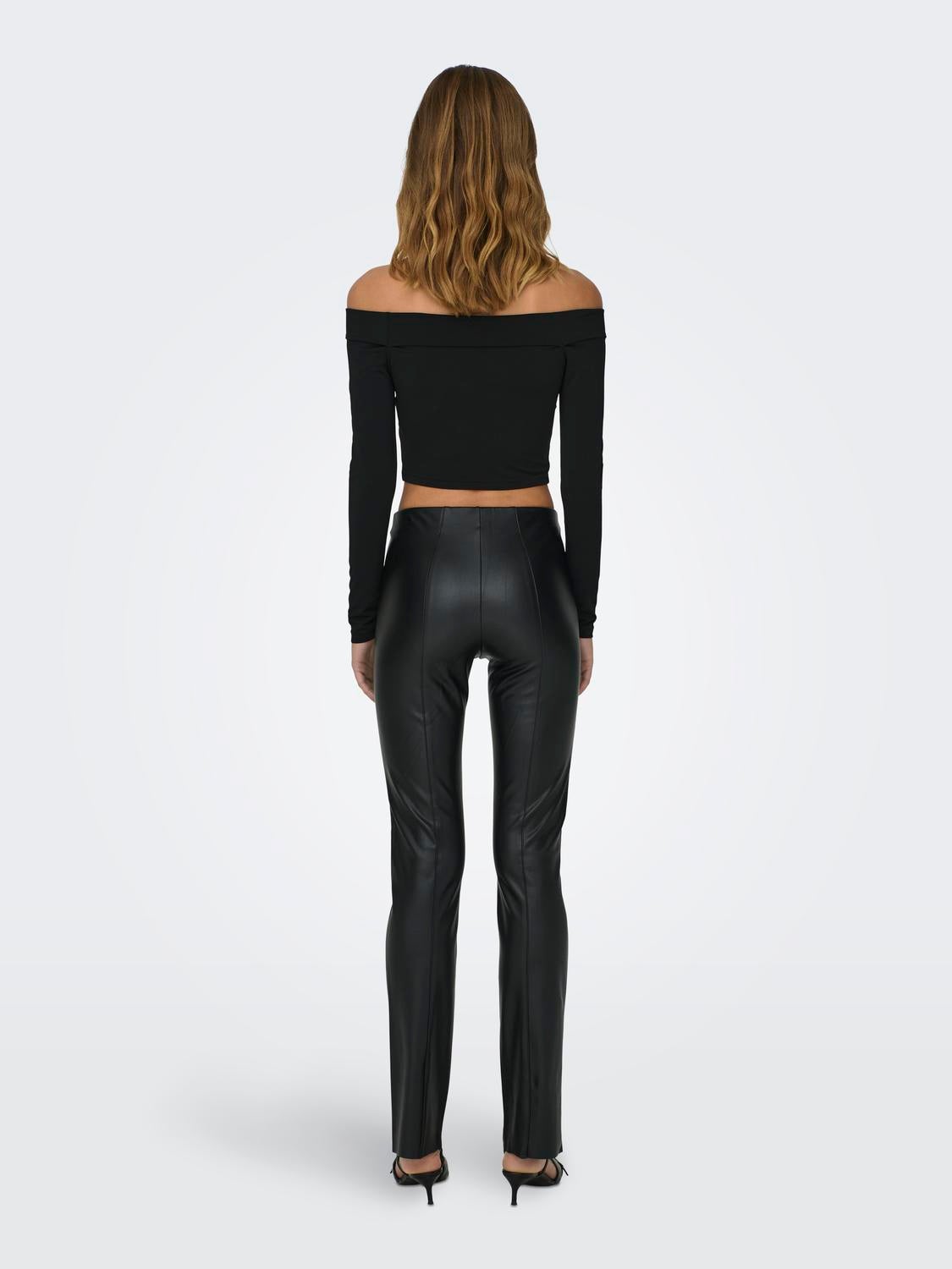 ONLLIVIA-STAR Hohe Taille Skinny Fit Hose in Lederoptik Black