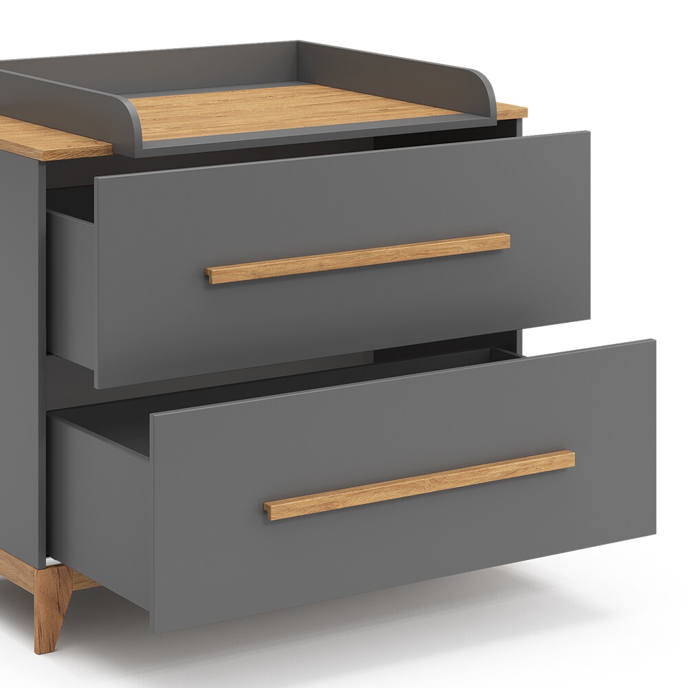 VitaliSpa Wickelkommode Malia 108 x 98 cm, Grau Eiche, Wickeltisch inkl. Wickelauflage
