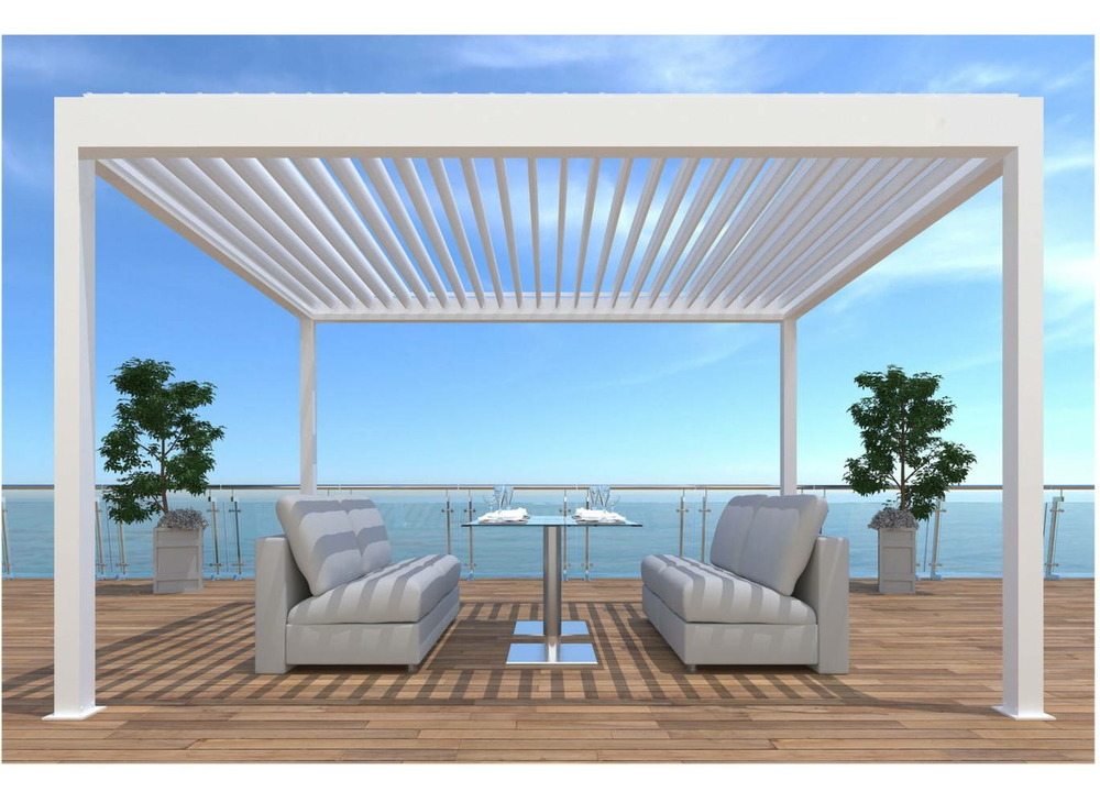 Pergola autoportée bioclimatique manuelle zéphir 3x4 m en aluminium - blanc