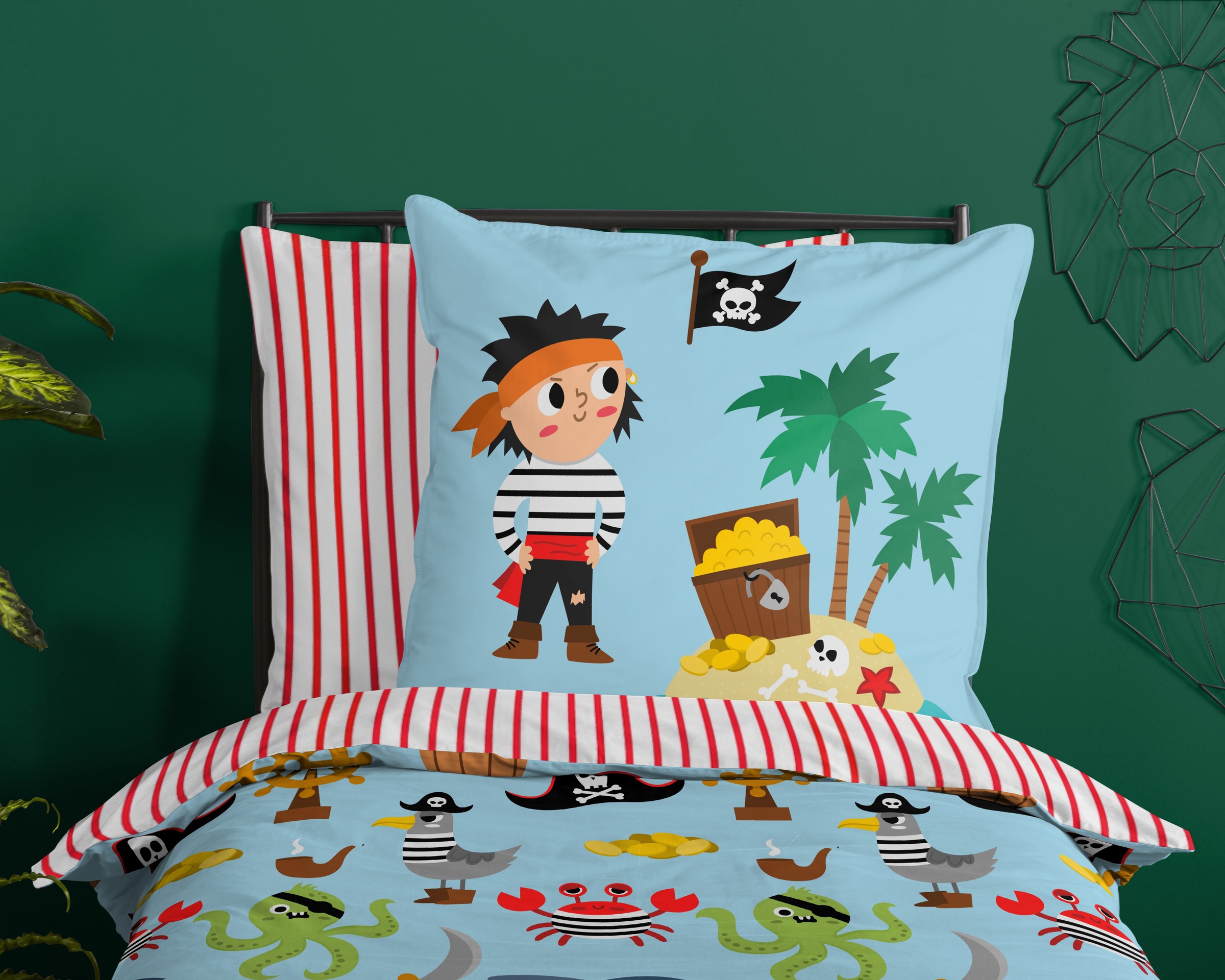 good morning Kinderbettwäsche »Caribbean« 2 Stk. tlg. Baumwolle, Reissverschluss, Wende, Baby, Kind, Junge, Piraten, Türkis
