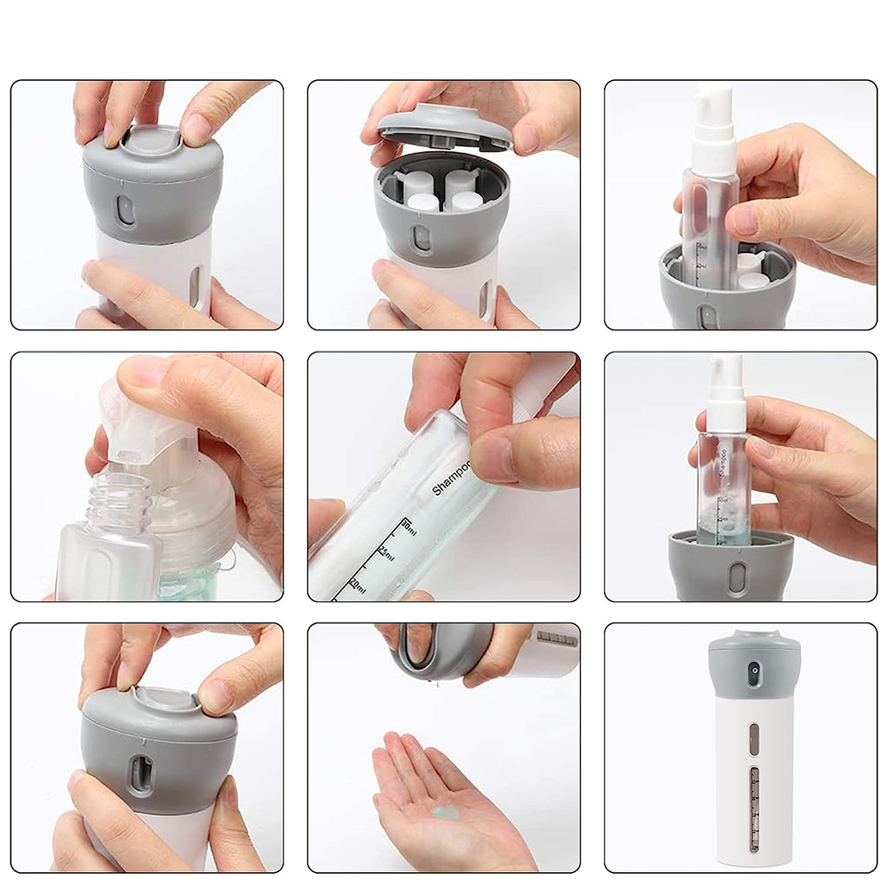 4in1 Befüllbare Kosmetik Behälter Rotierende Reise Sprüh Flaschen - Grau / Weiss